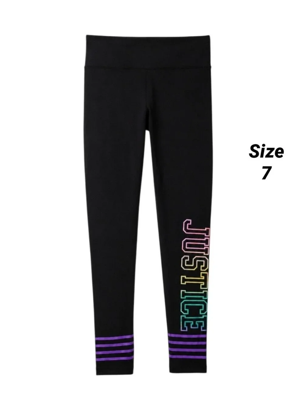 Girls Black Rainbow Justice Logo Full Length Leggings Size 7 NEW WITH TAGS